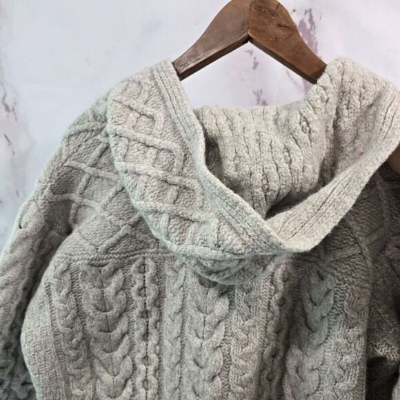 Aran Crafts Wool Sweater Womens Large Cardigan Hooded Oversized Fisherman Vtg - Picture 6 of 13